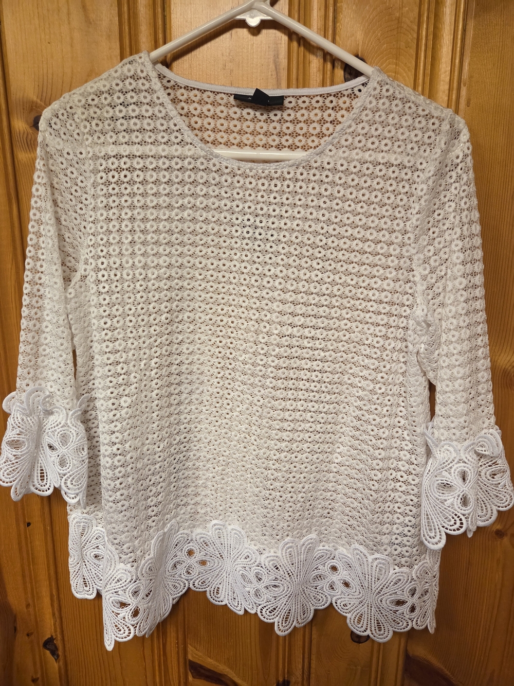 Alfani White Crochet Lace Blouse with Scalloped Hem